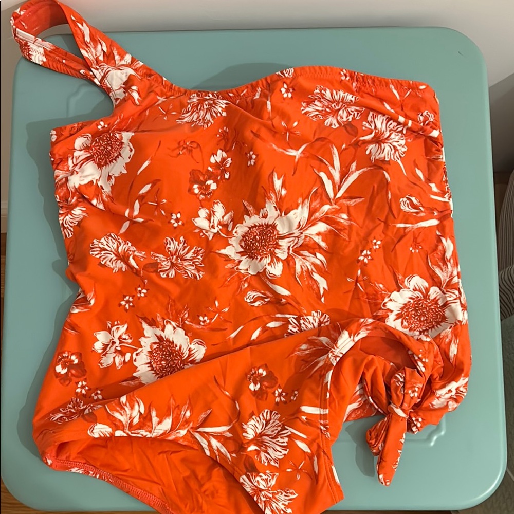 Floral Orange One-Shoulder Swim One Piece
